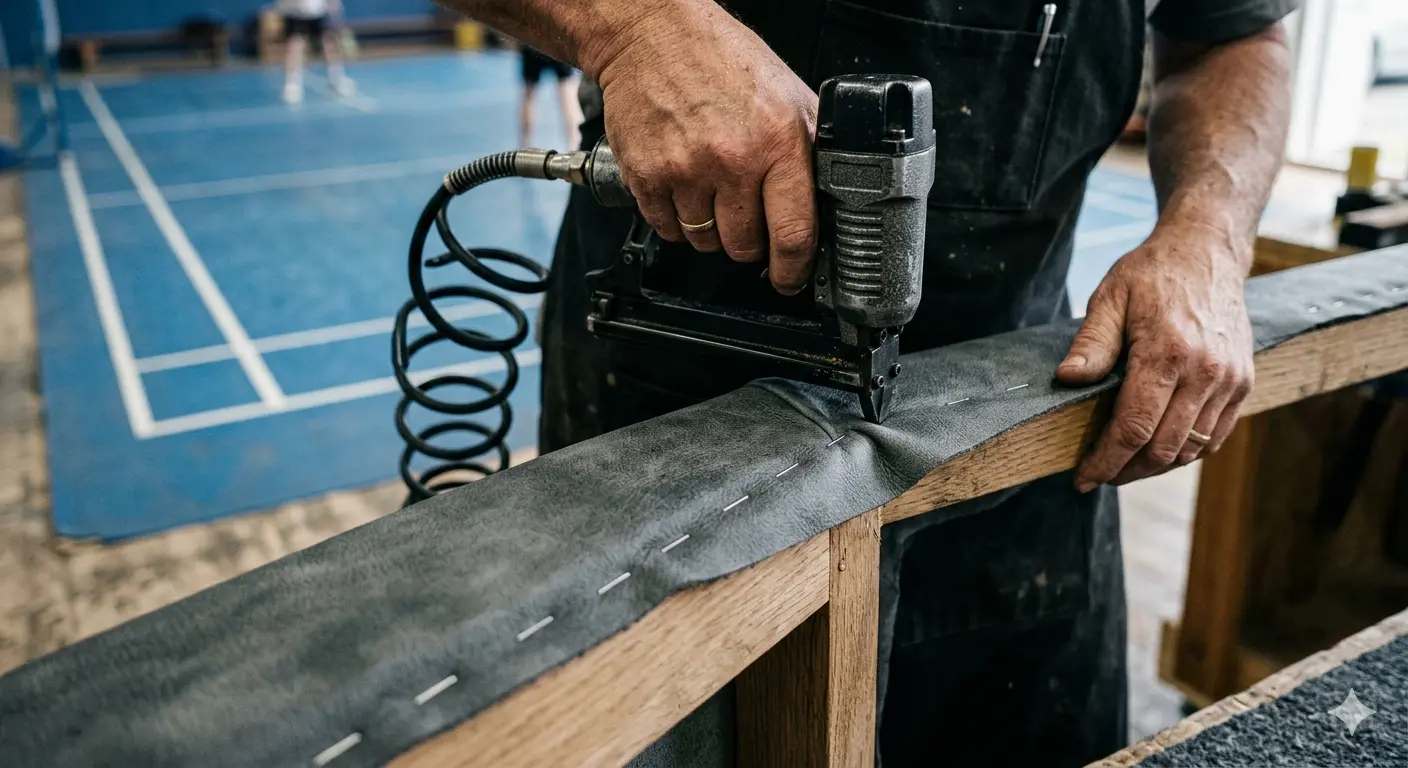 Kỹ thuật viên Nội Thất Digi đang thực hiện bọc ghế da Microfiber kháng khuẩn tại sân.