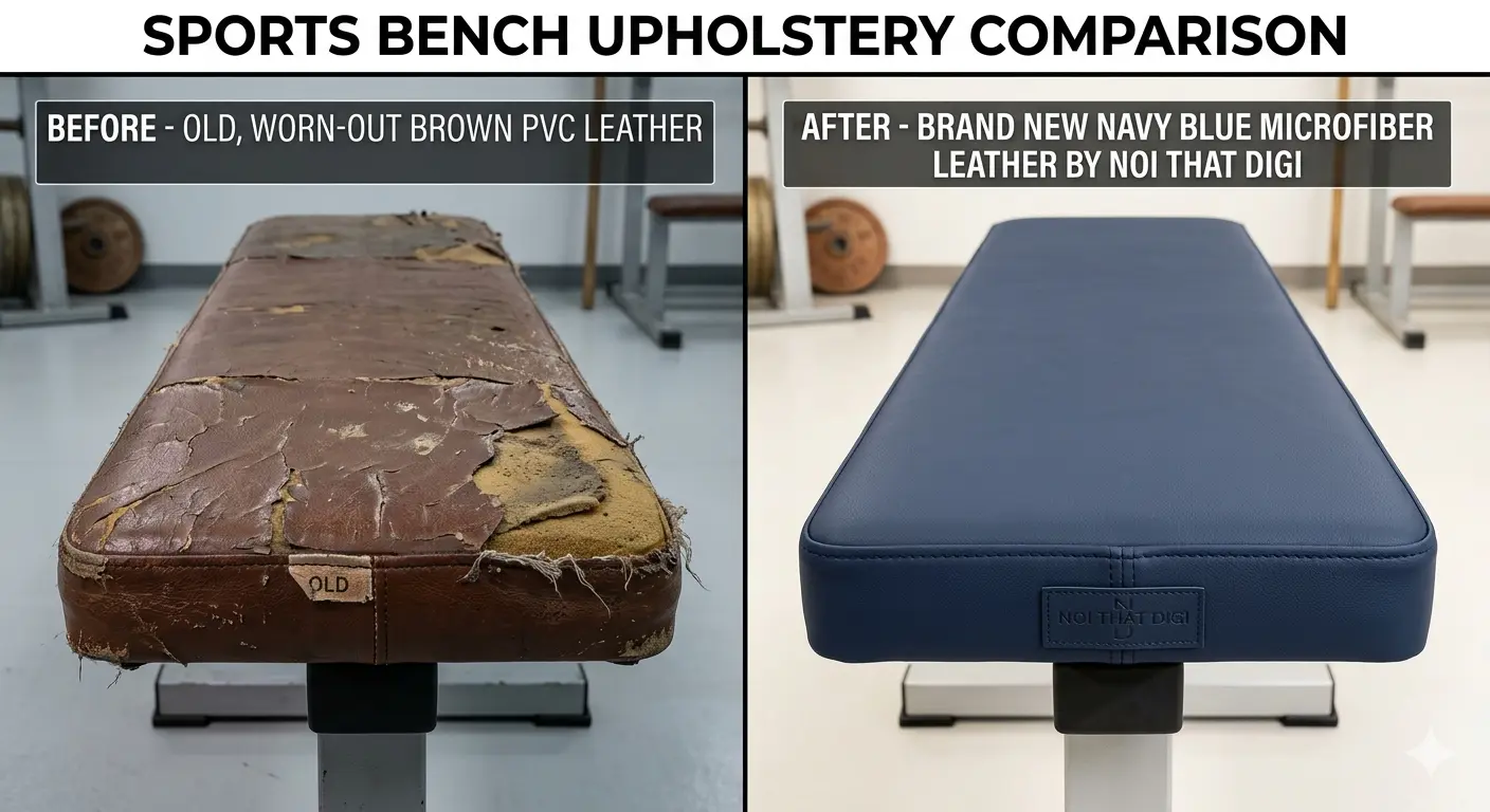 So sánh sự khác biệt trước và sau khi bọc ghế da tại nhà cho CLB cầu lông.